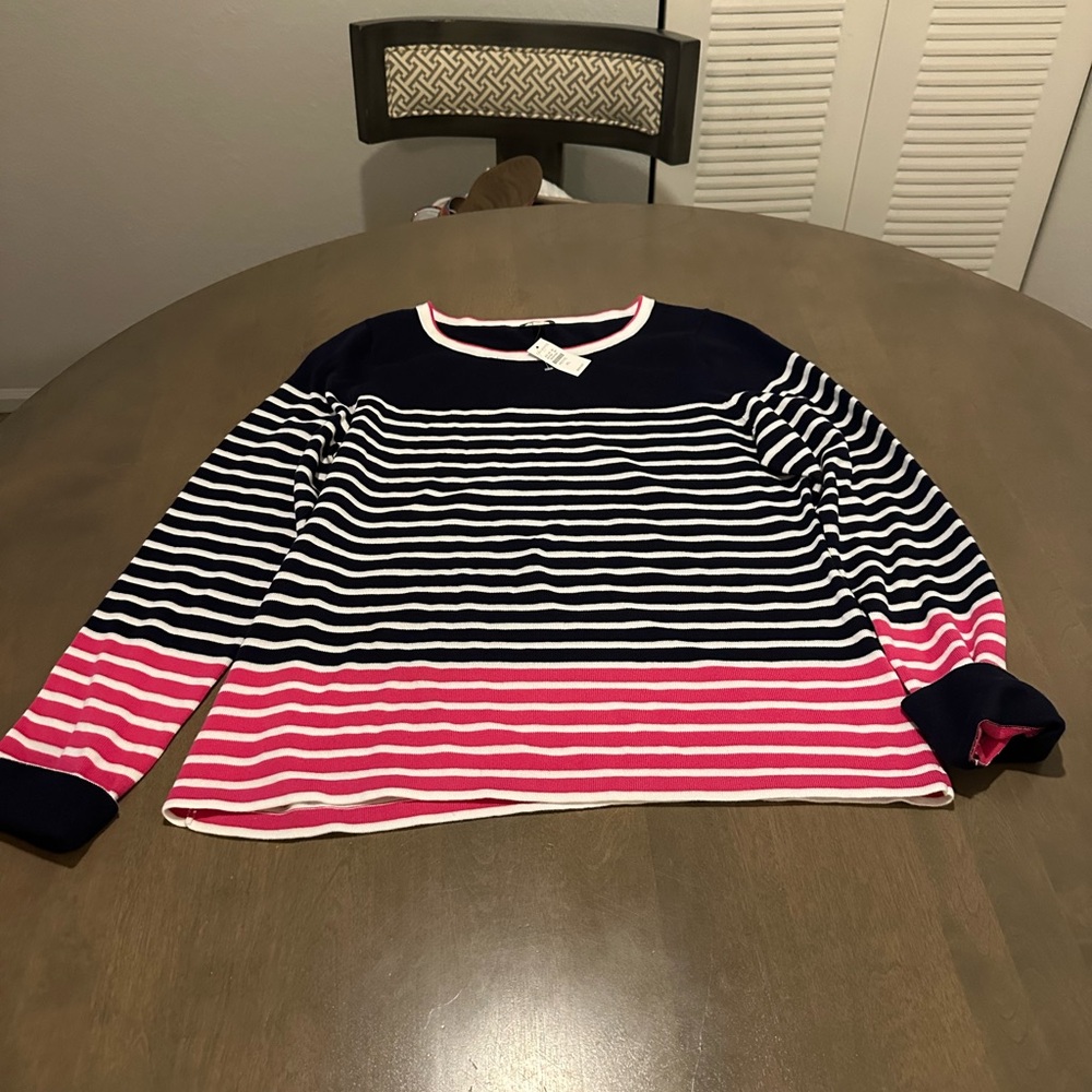 Talbots Navy and Pink Striped Top